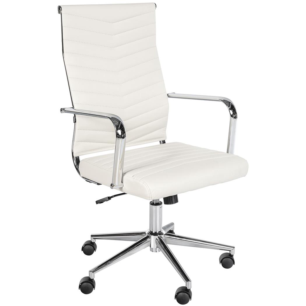 Cadeira de Escritório KOBE, Design Elegante e Moderno, Base Metálica, em Pele, cor Branco