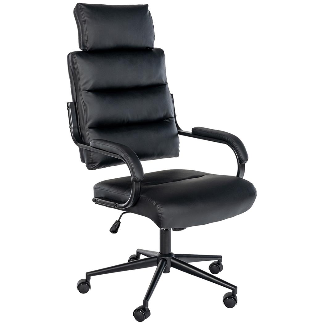 Poltrona de Escritório SALEM, Design Elegante e Moderno, em Pele, cor Preto e Estrutura em cor Preto