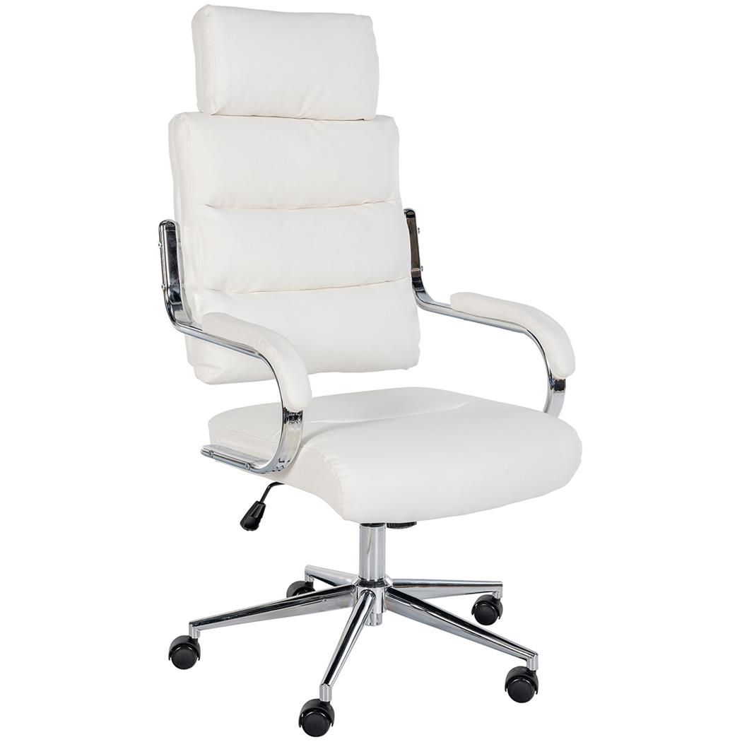 Poltrona de Escritório SALEM, Design Elegante e Moderno, em Pele, cor Branco