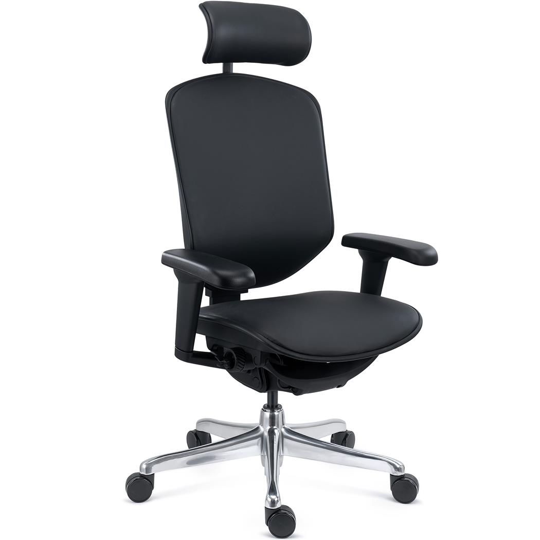 Cadeira Ergonómica ENJOY, Totalmente Ajustável, Qualidade Profissional, Design exlcusivo, em Pele, em Preto