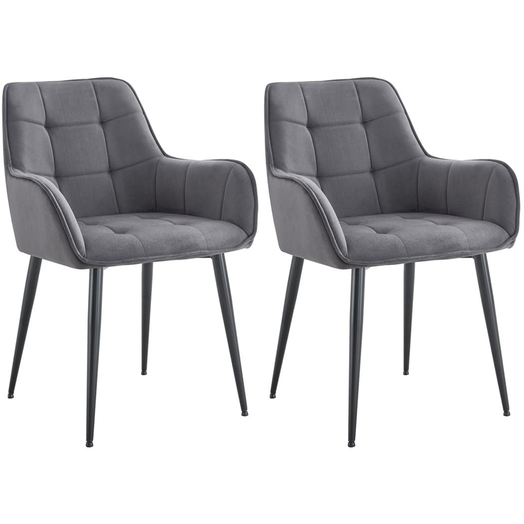 Lote 2 Cadeiras de Visita RUFUS, Design Elegante, Estrutura em Metal, em Veludo, cor Cinzento Escuro