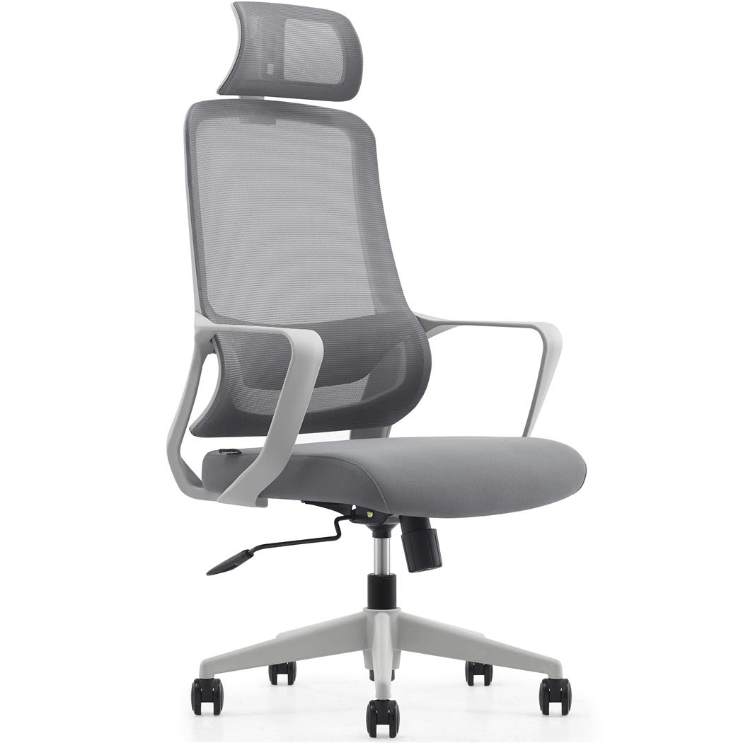 Cadeira Ergonómica LUNA, Design Moderno, Apoia Cabeças, em Tecido e Malha Respirável, em Cinzento