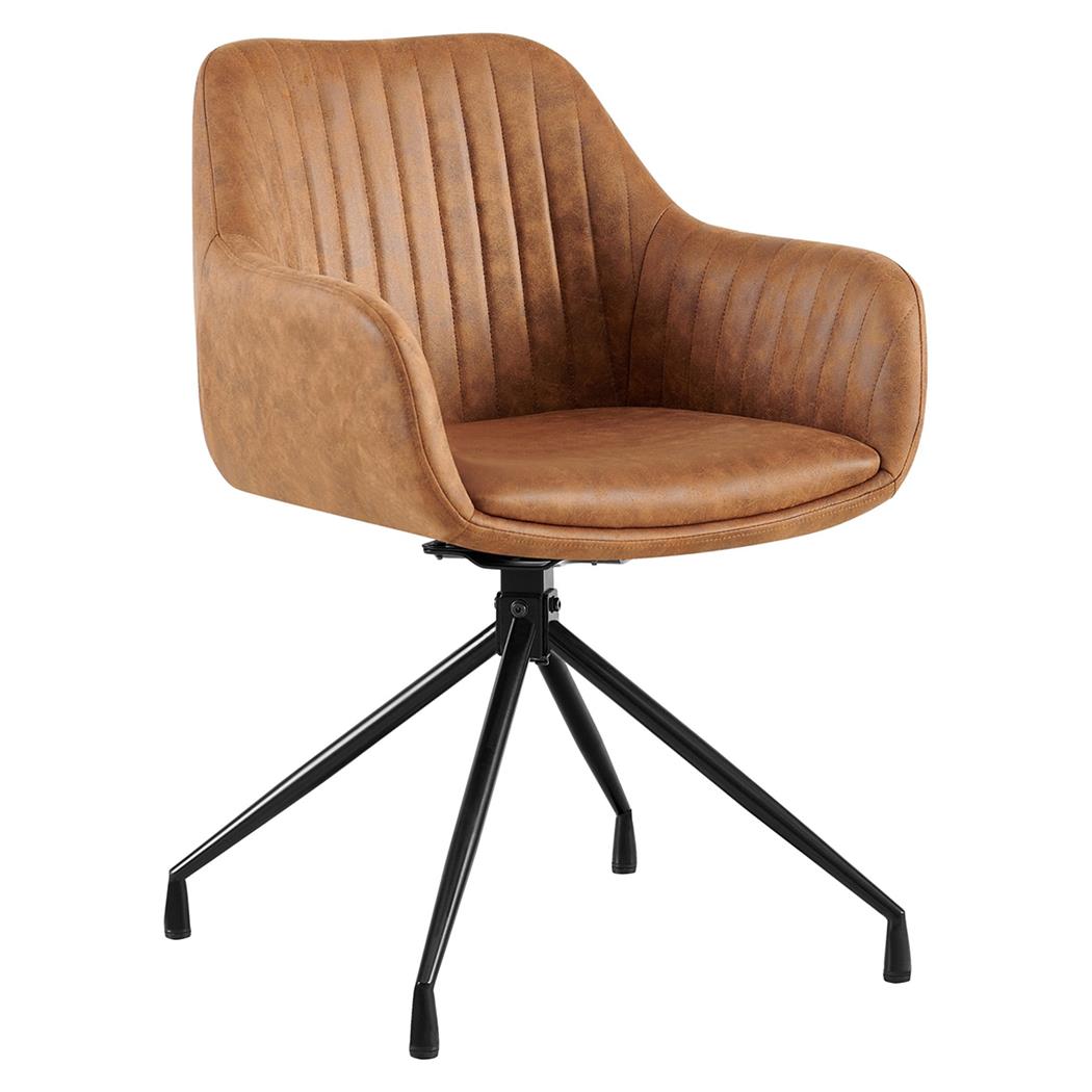 Cadeira de Visita TANNER, Design Moderno, Giratória, Pernas Metálicas, em Pele, Cor Castanho Claro
