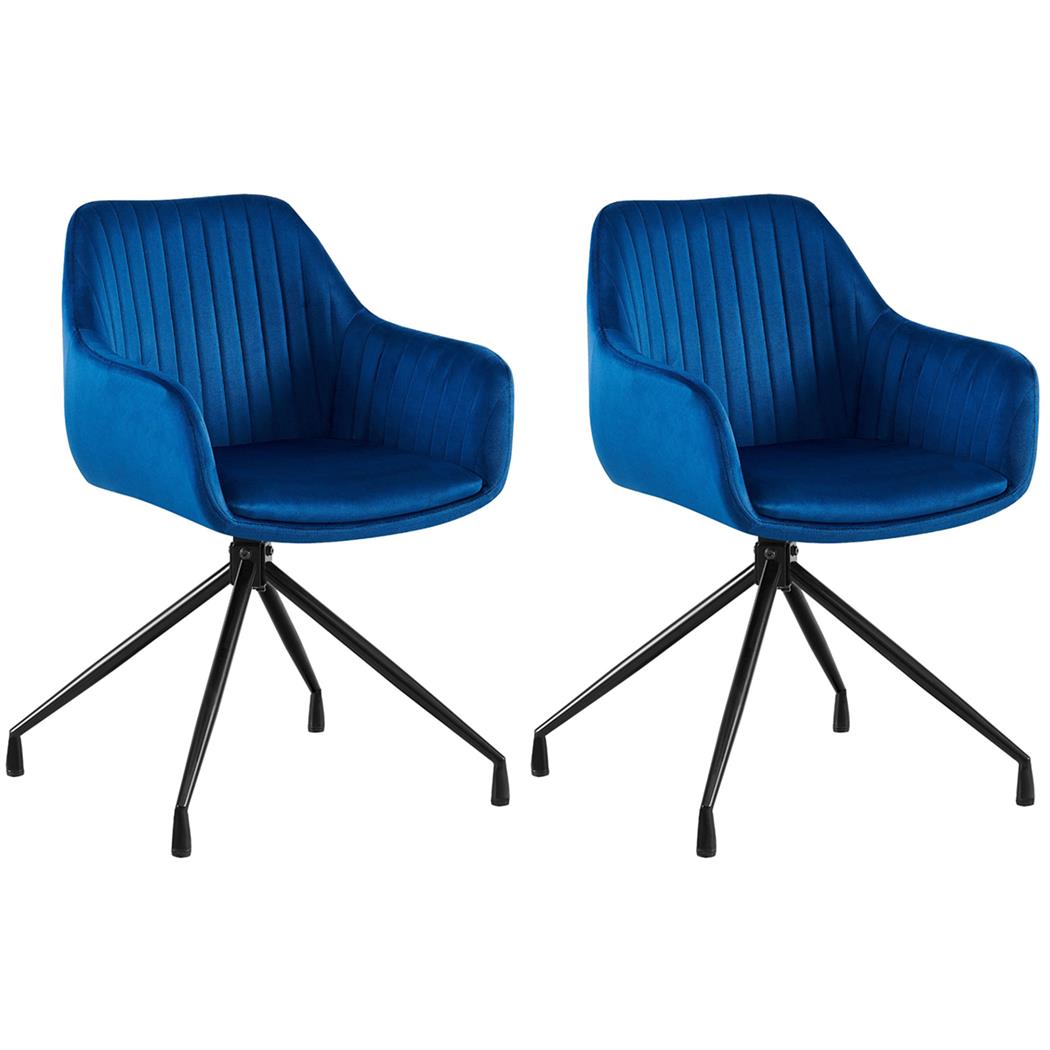 Lote 2 Cadeira de Visita TANNER, Design Moderno, Giratória, Pernas Metálicas, em Veludo, Cor Azul