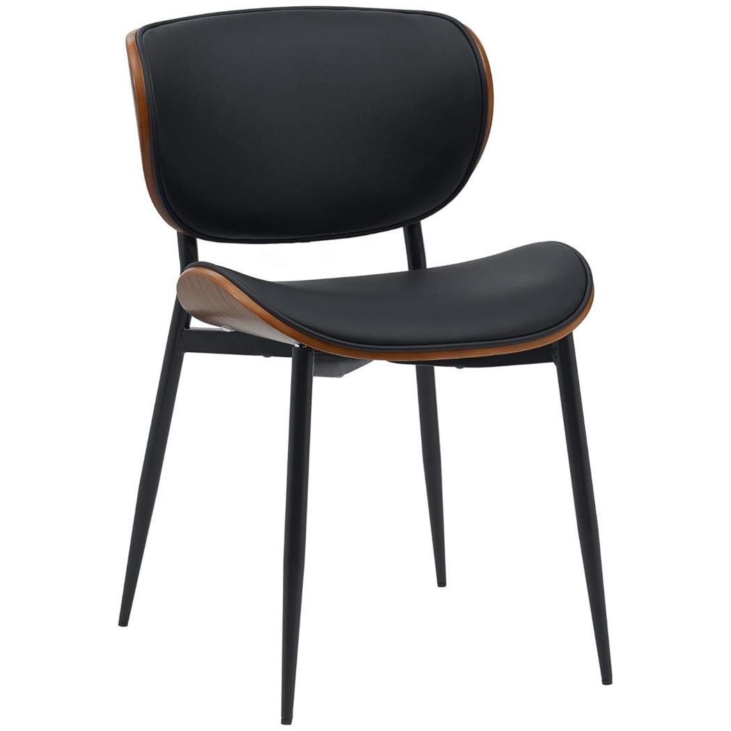 Cadeira de Visita BRONSON, Design Exclusivo, Estrutura de Madeira de Cor Nogueira, em Pele de cor Preto
