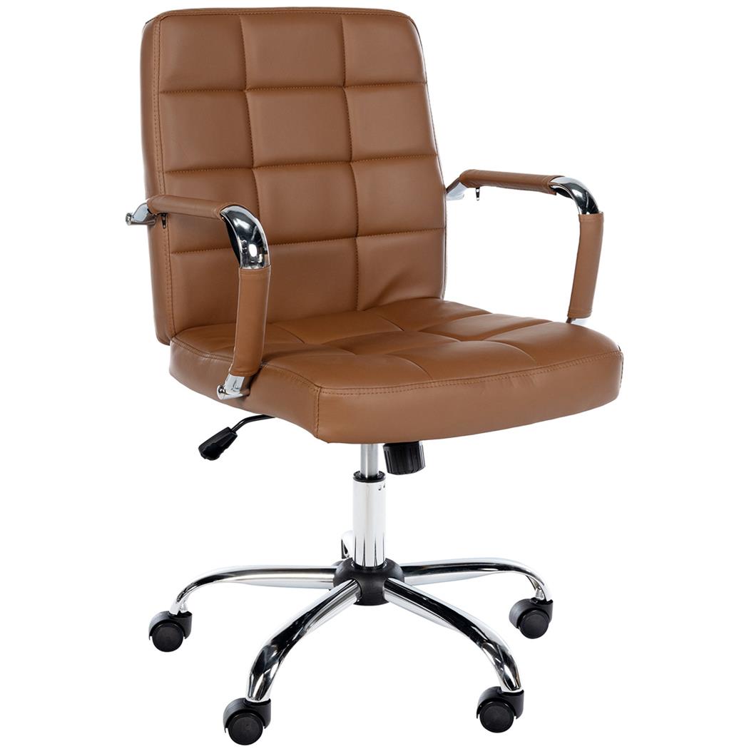 Cadeira de Escritório BAXTER, Design Moderno Acolchoado, Base metálica, Em Pele, Cor Castanho 