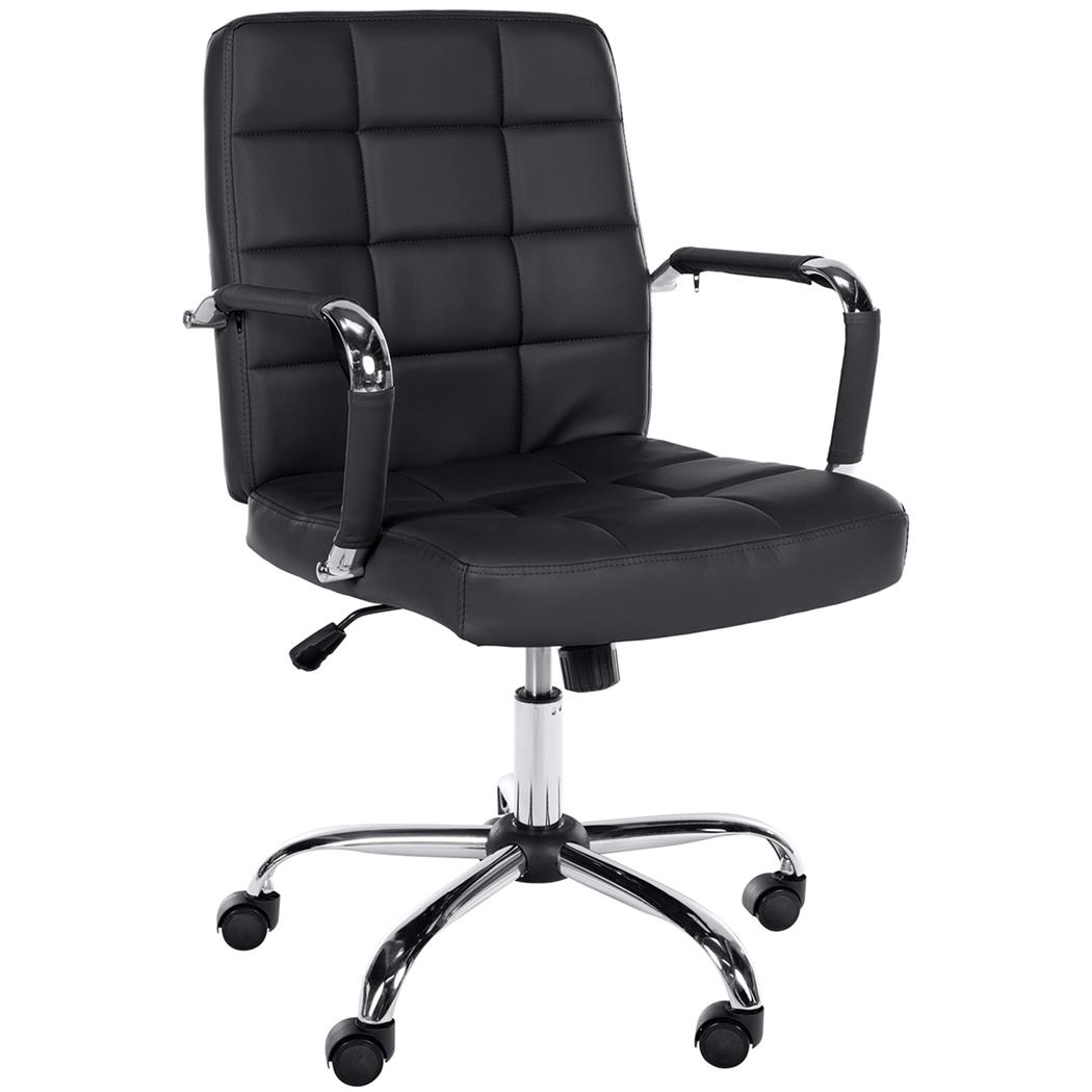 Cadeira de Escritório BAXTER, Design Moderno Acolchoado, Base metálica, Em Pele, Cor Preto