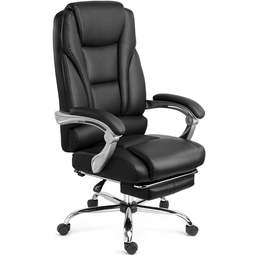 Poltrona de Escritório COMODITY, Acolchoado de Alta Densidade, Apoia Pés Extensível, em Pele Preta