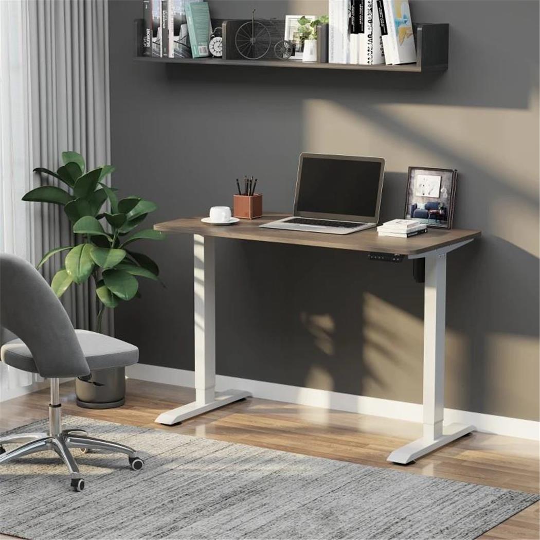 DEMO# Mesa MISTRAL, Dimensões 120x60, Versátil e Moderna, Regulação Automática em Altura, Branco e Carvalho