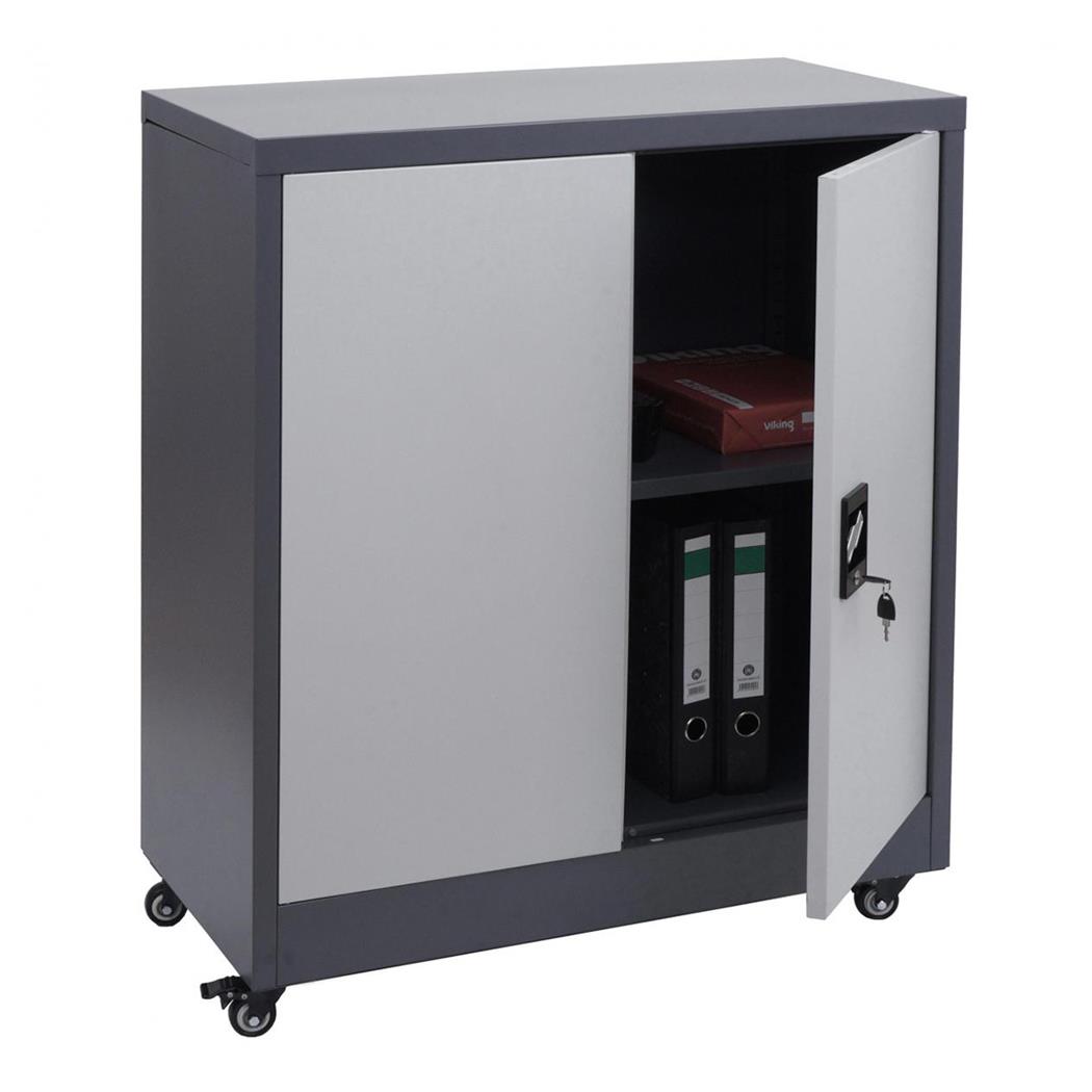 Armário Arquivador BRENTON, 98x40x80cm, com rodas, em aço, cor cinzento escuro e cinzento claro