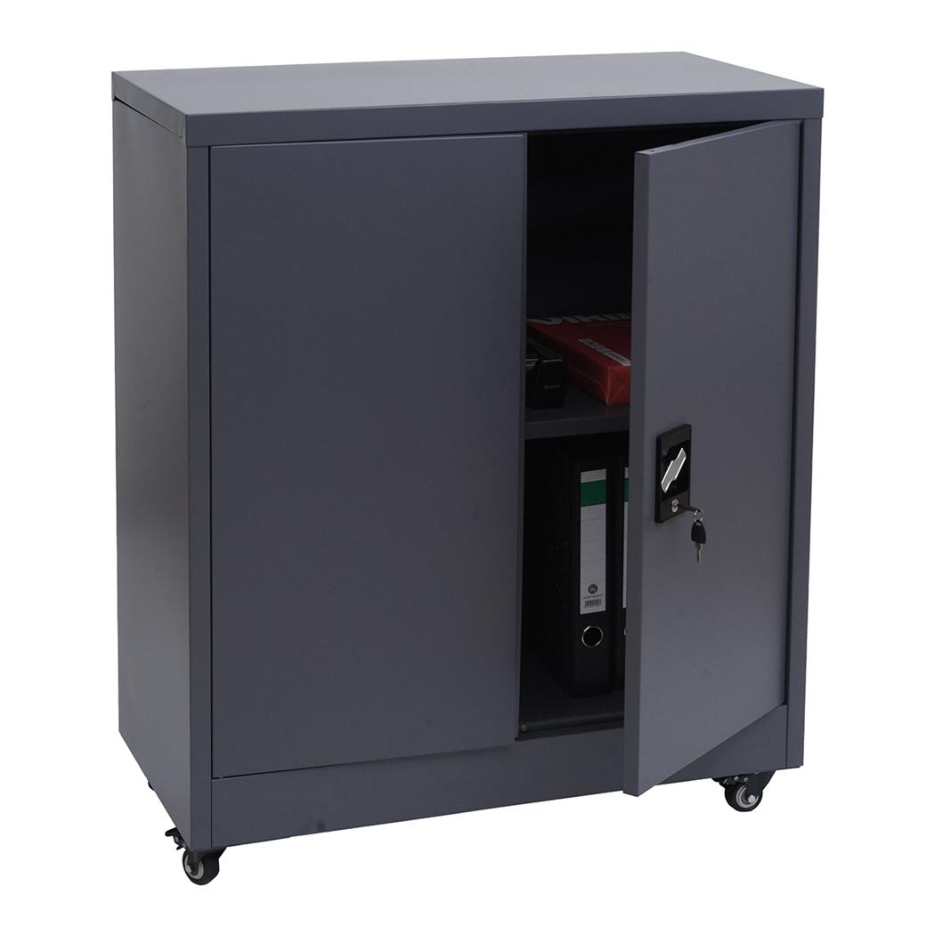 Armário Arquivador BRENTON, 98x40x80cm, com rodas, em aço, cor cinzento escuro