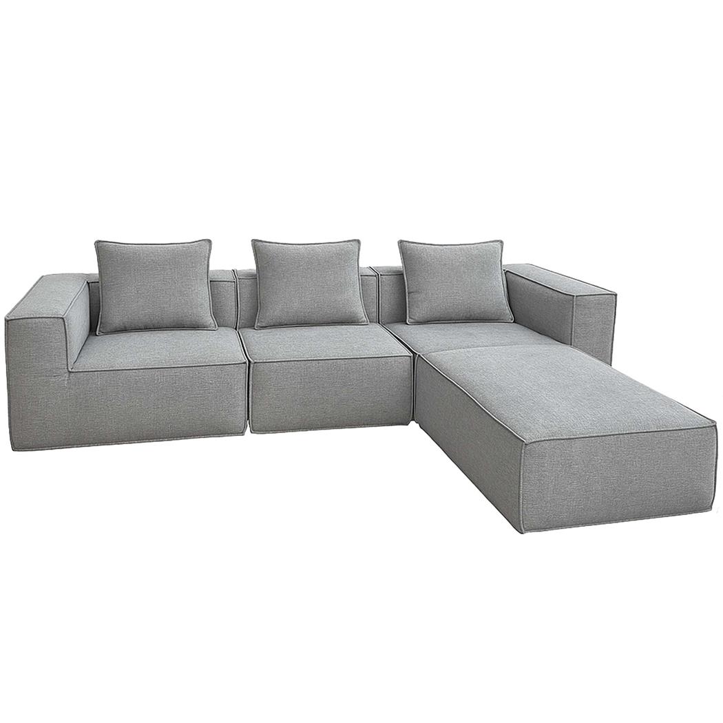 Sofá Modular 3 lugares NANUK, Grosso Acolchoado, com Chaise Longue em Pano de cor Cinzento
