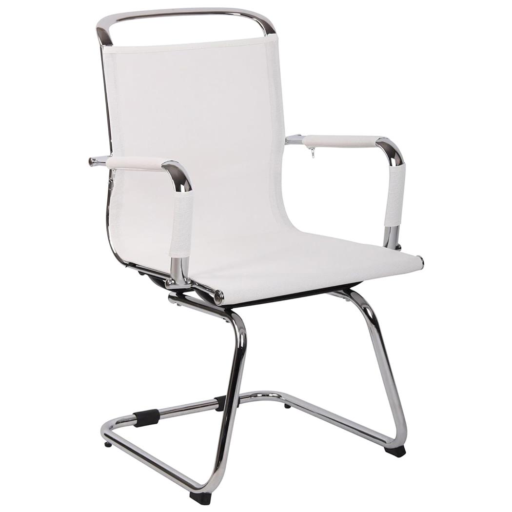 Cadeira de Visita GOUDA V, Revestida em Malha Transpirável, Estrutura Cromada, Cor Branco
