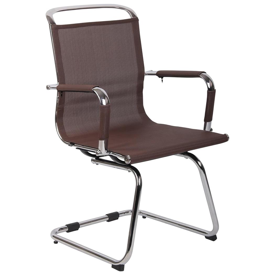 Cadeira de Visita GOUDA V, Revestida em Malha Transpirável, Estrutura Cromada, Cor Castanho