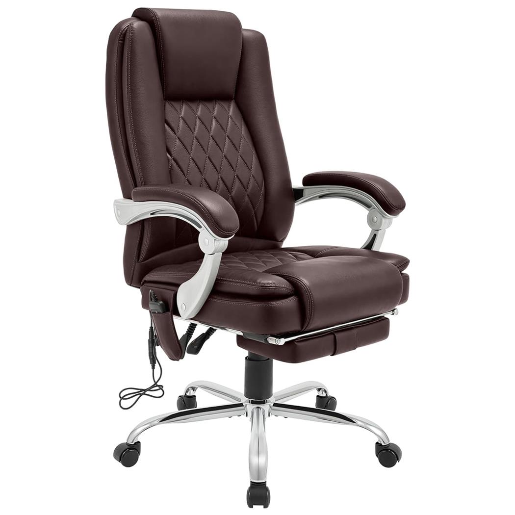 Poltrona de Escritório CABUYA, Apoio de Pés Extensivel, Função de Massagem, Pele cor Castanho