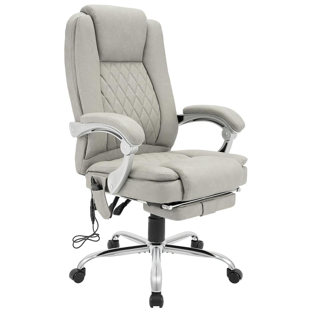 Poltrona de Escritório CABUYA, Apoio de Pés Extensivel, Função de Massagem, Pele cor Cinzento