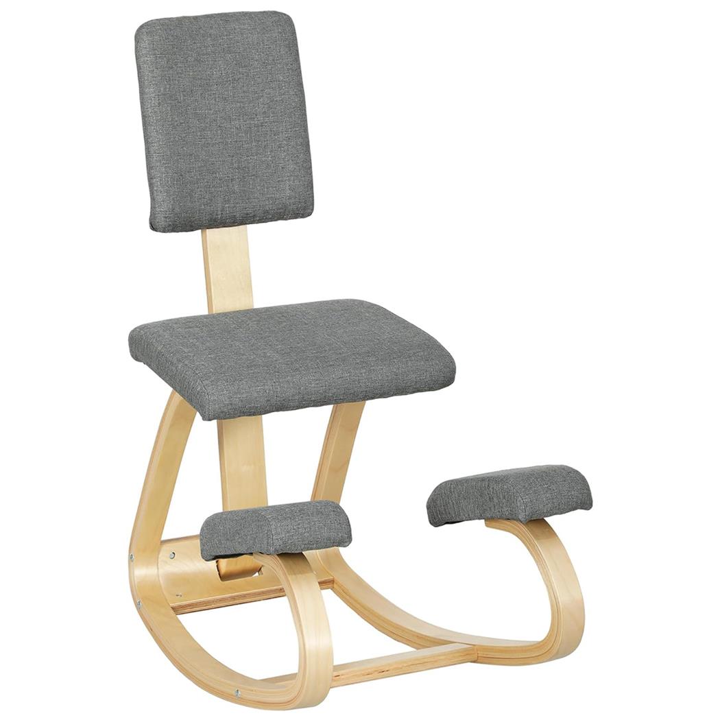 Cadeira Ergonómica de Joelhos MOLTY, com Encosto, Revestida a Linho Sintético Cor Cinzento