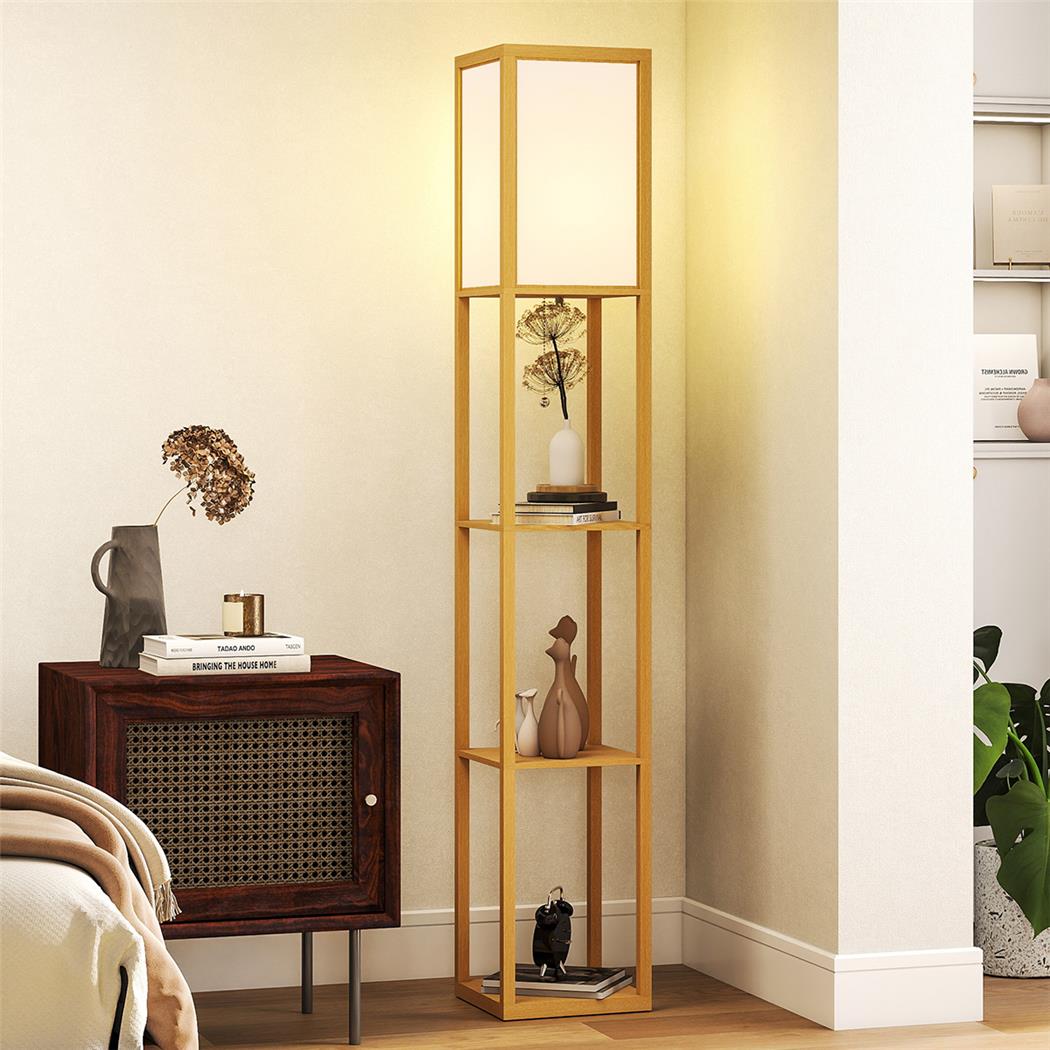 Candeeiro de Escritório TALIA, Dimensões 26x26x160 cm, com Prateleiras, em Madeira cor Natural