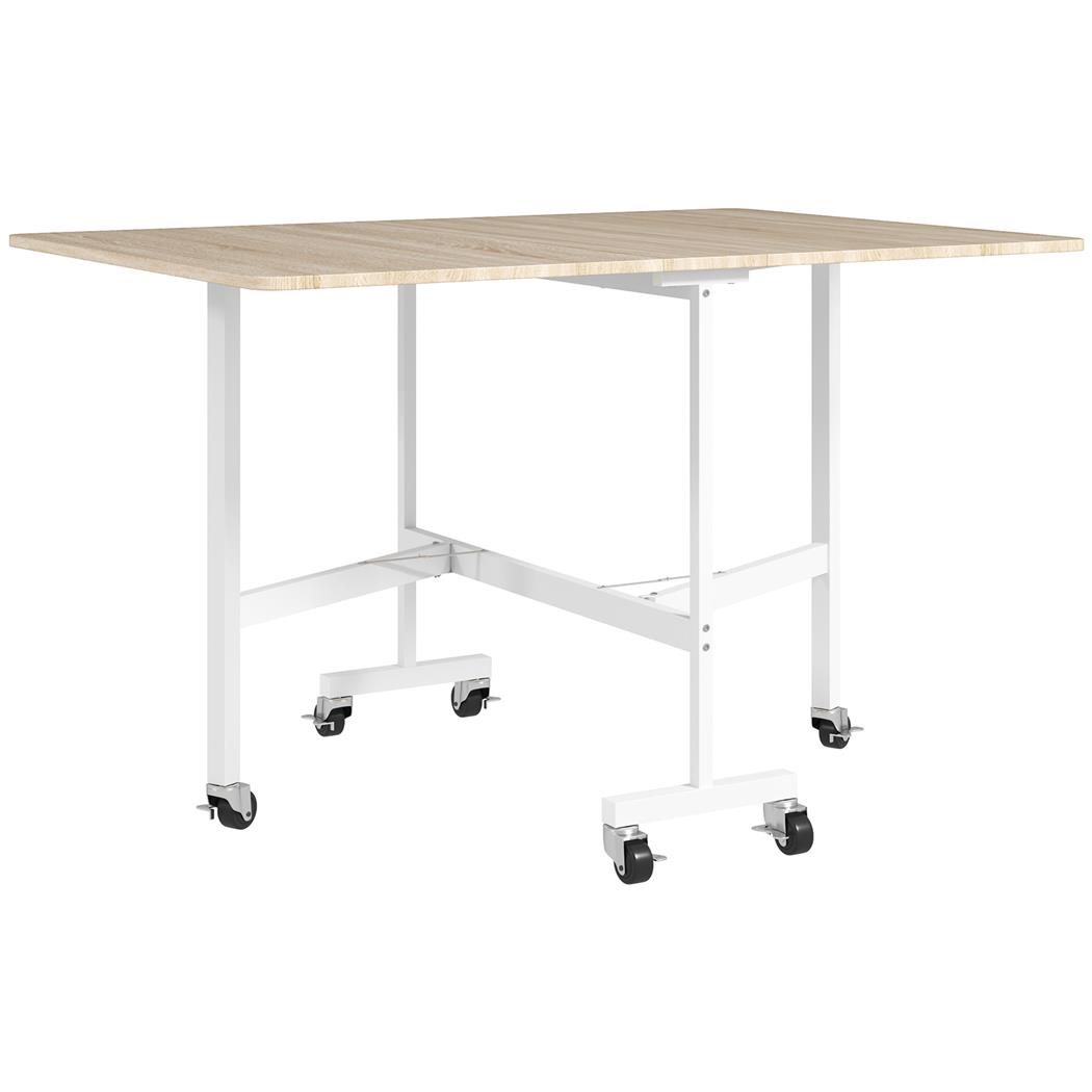 Mesa de Reuniões NICOSIA, em Metal e Madeira, Dobrável com Rodas, 2 Abas Rebatíveis, 120x80x73 cm, Cor Carvalho