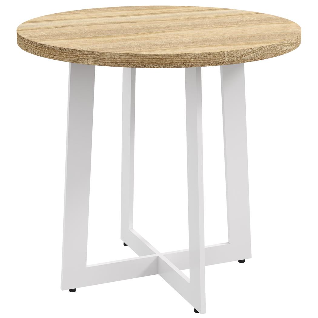 Mesa de Reuniões TACXA, Base em Aço Branco, Tampo em Madeira, Cor Carvalho