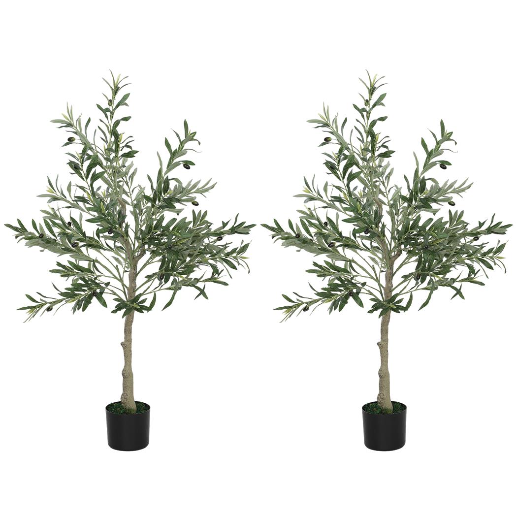 Conjunto de 2 Plantas de Escritório VERO, Oliveiras com 120 cm de Altura, com Folhas e Azeitonas, Cor Verde