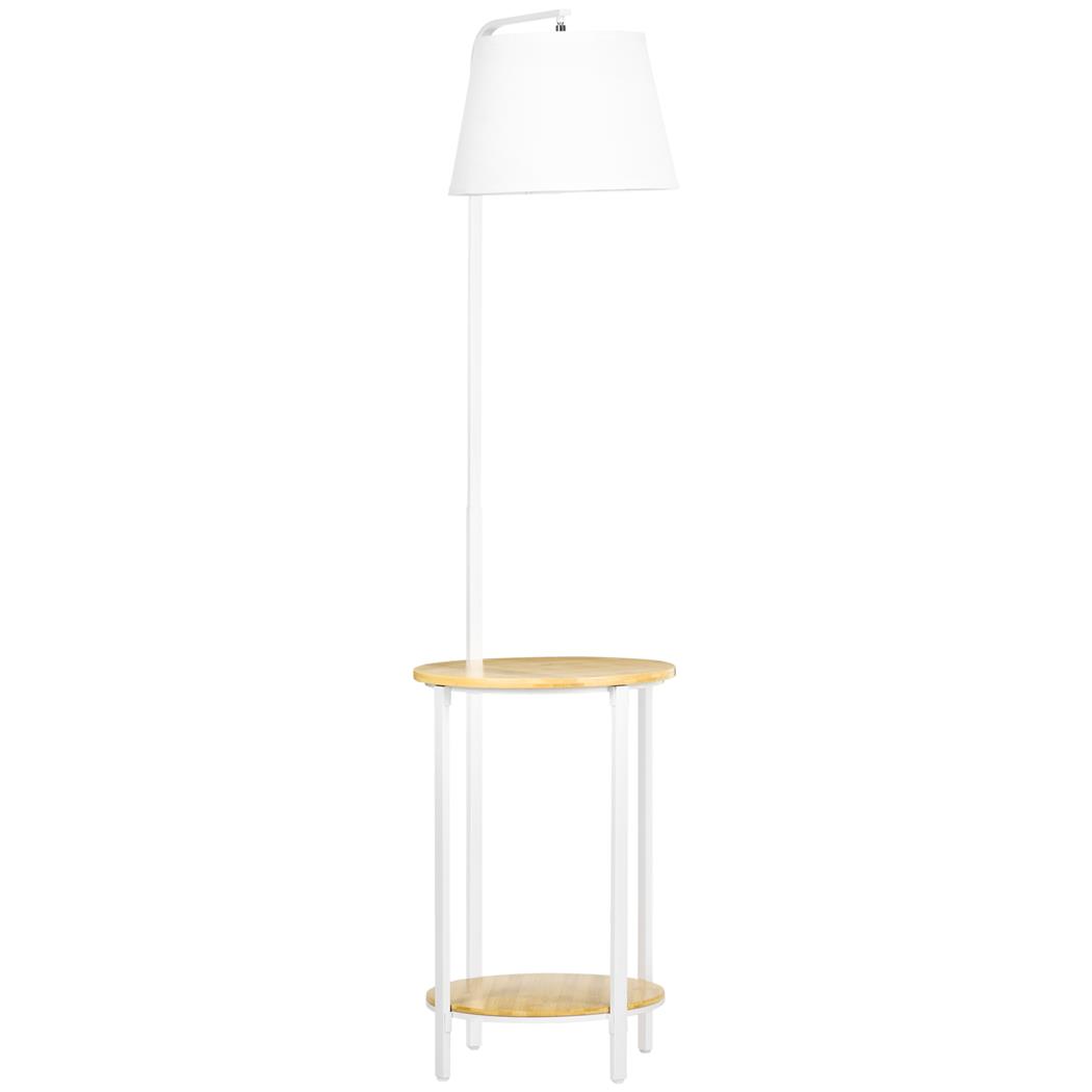 Candeeiro de Escritório VELA, Com mesa de Apoio de 2 Níveis, em Aço e Bambu, Cor Branco