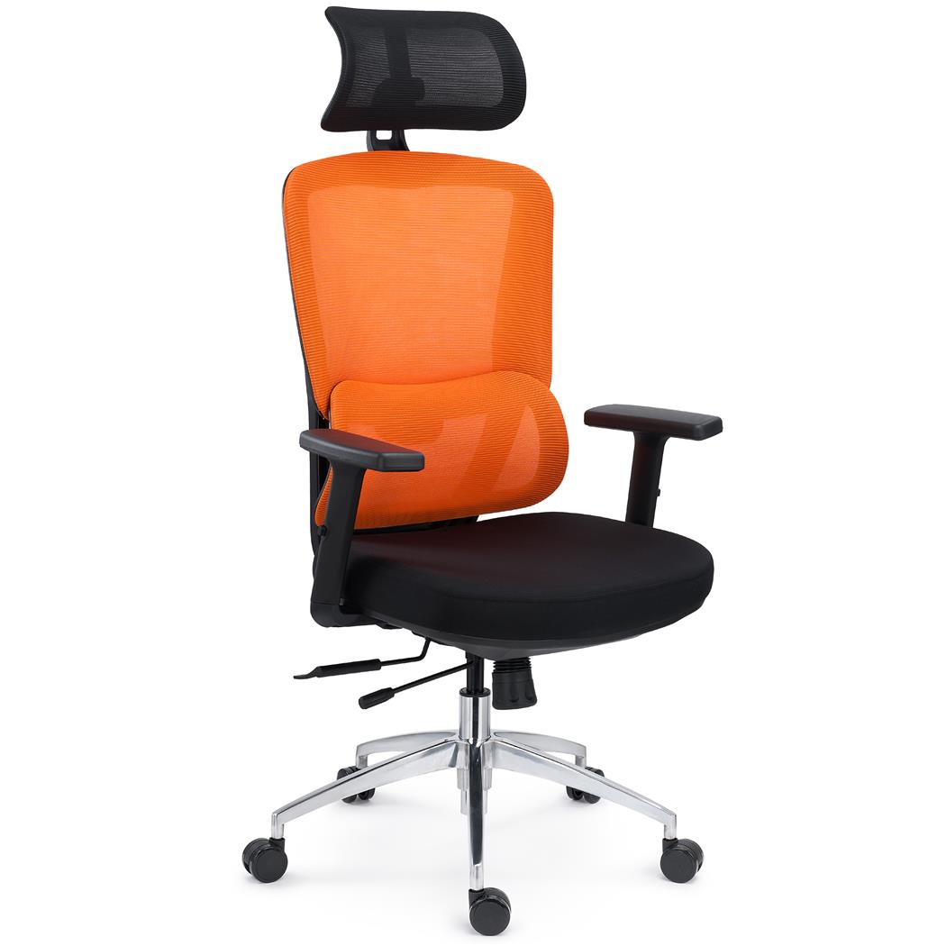 Cadeira Ergonómica SUPRA MAX, Diversos Ajustes, Uso Profissional 8h, em Tecido e Malha Respirável, em Laranja