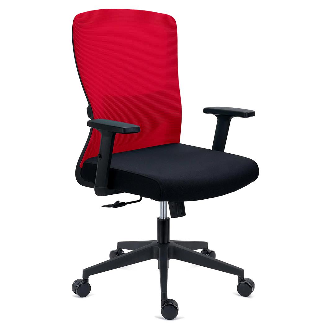 Cadeira de Escritório NOTE, Suporte Lombar Ajustável, Uso 8h, em Tecido e Malha Respirável, em Vermelho