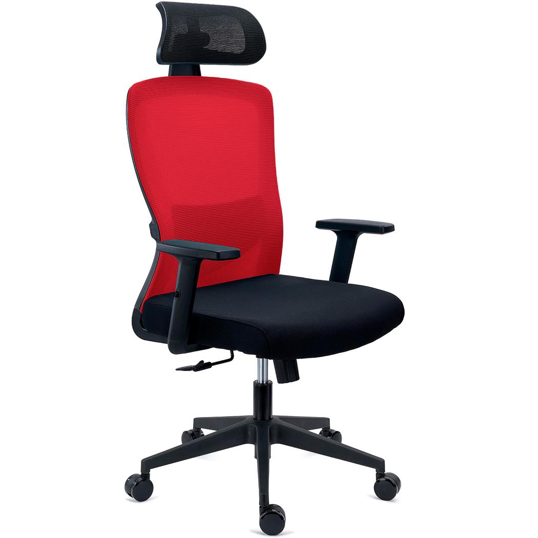 Cadeira de Escritório NOTE PRO, Apoia Cabeças, Suporte Lombar Ajustável, Uso 8h, em Tecido e Malha Respirável, em Vermelho