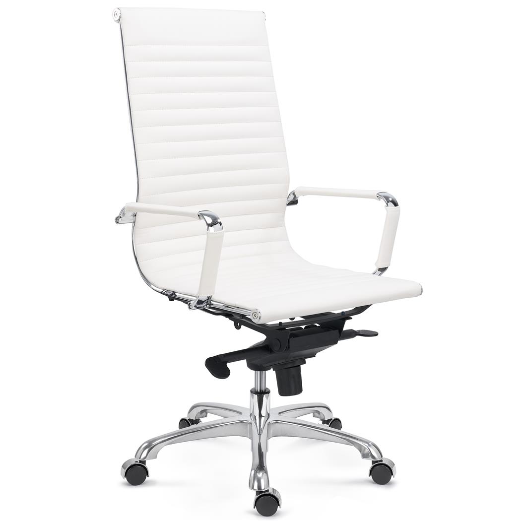 Cadeira de Escritório DORIS, Elegante e Confortável, Estrutura em Metal, Pele Verdadeira, Cor Branco