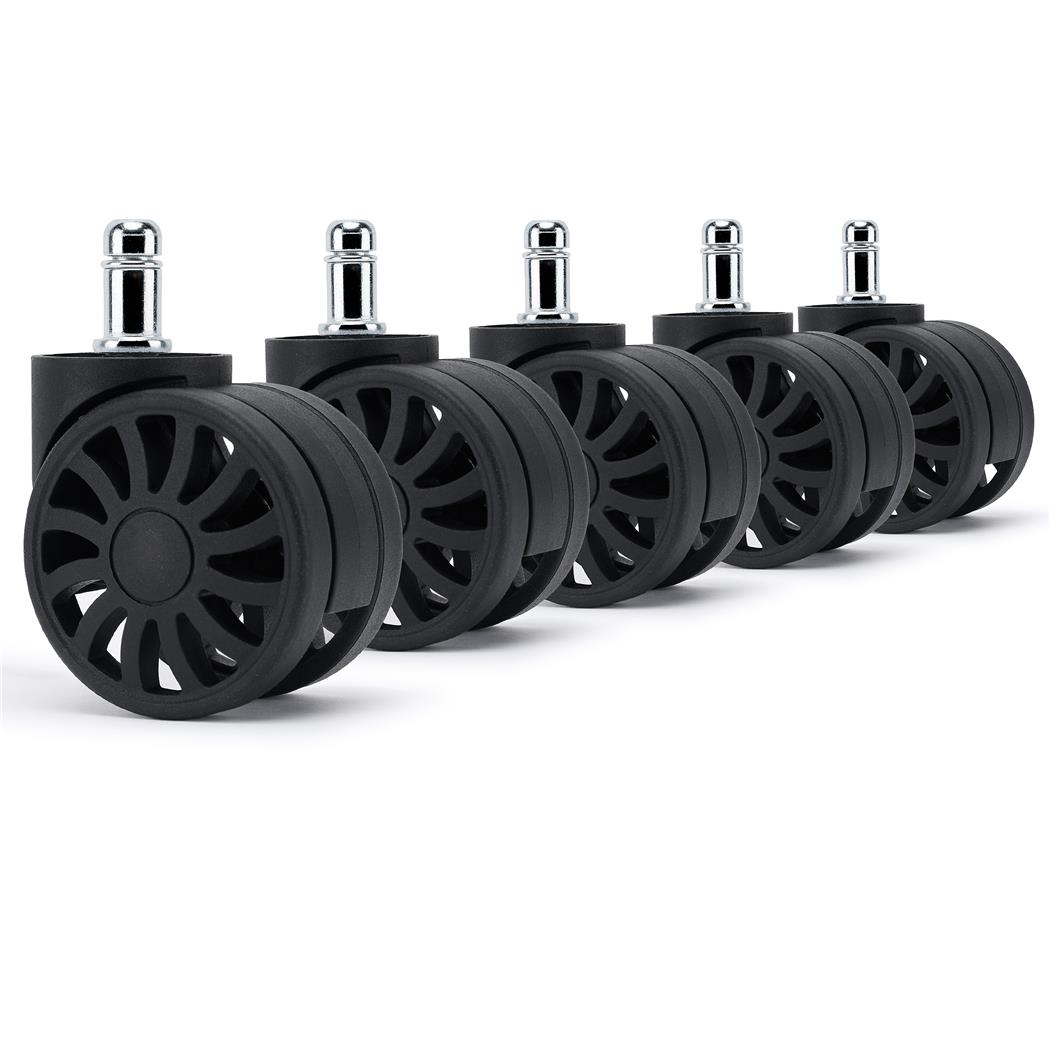 Conjunto de 5 Rodas H3 para Cadeiras de Escritório, 11x50 mm, 11x50 mm, Design em Raios, Cor Preto