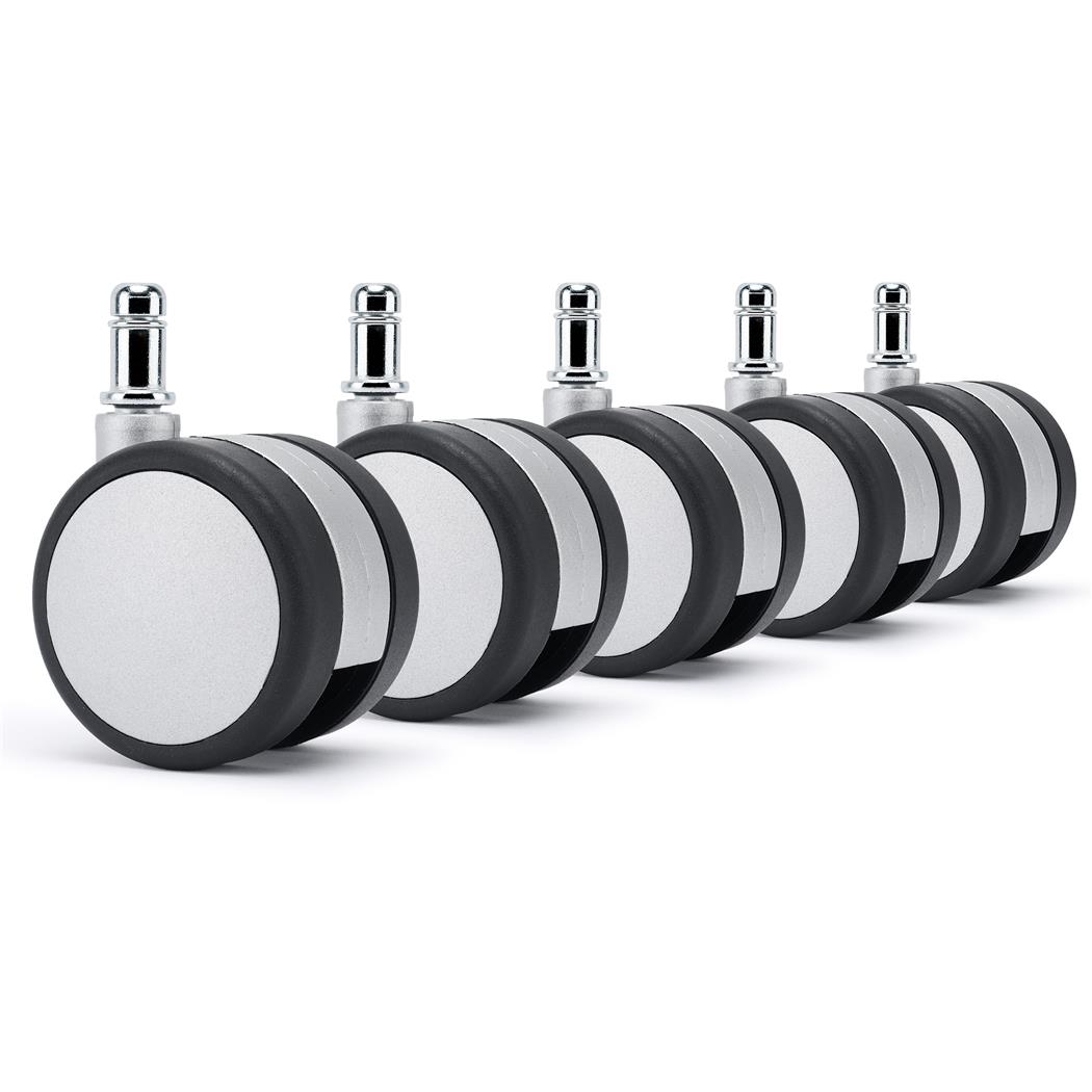 Conjunto de 5 Rodas H6 para Cadeiras de Escritório, 11 x 50 mm, Estrutura Compacta, Cor Preto e Cinzento