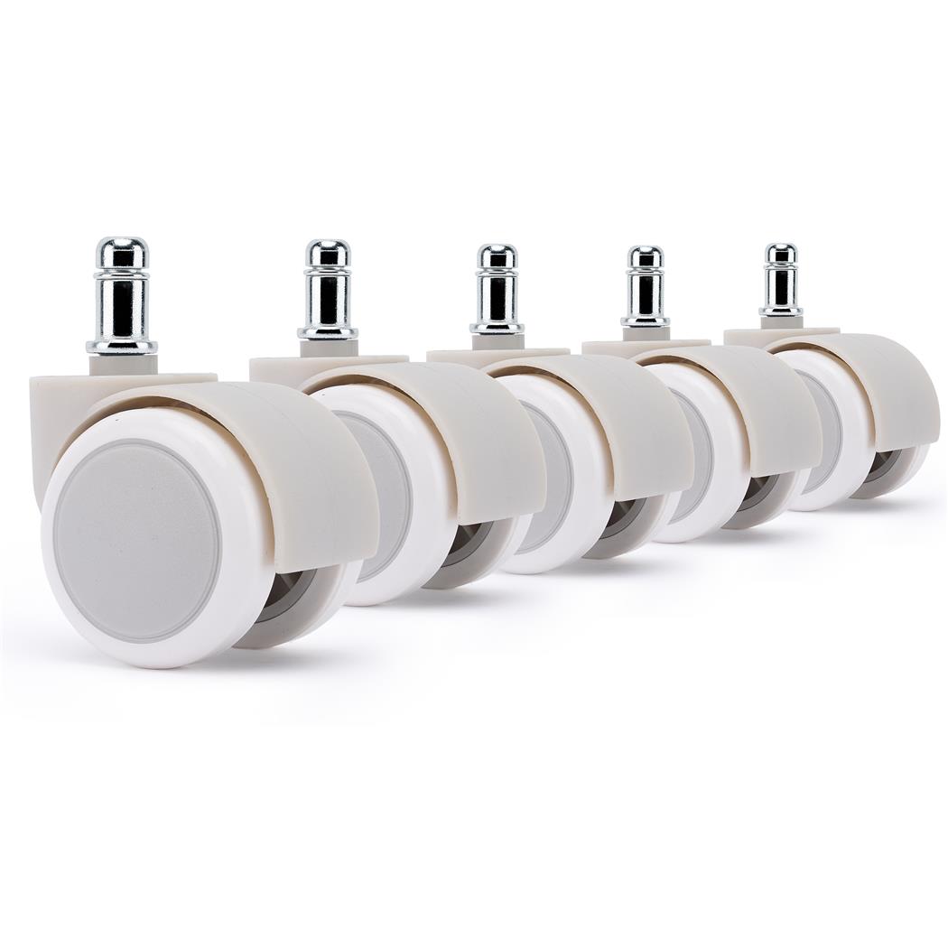 Conjunto de 5 Rodas H7 para Cadeiras de Escritório, 11 x 50 mm, Design Moderno, Cor Branco e Cinzento