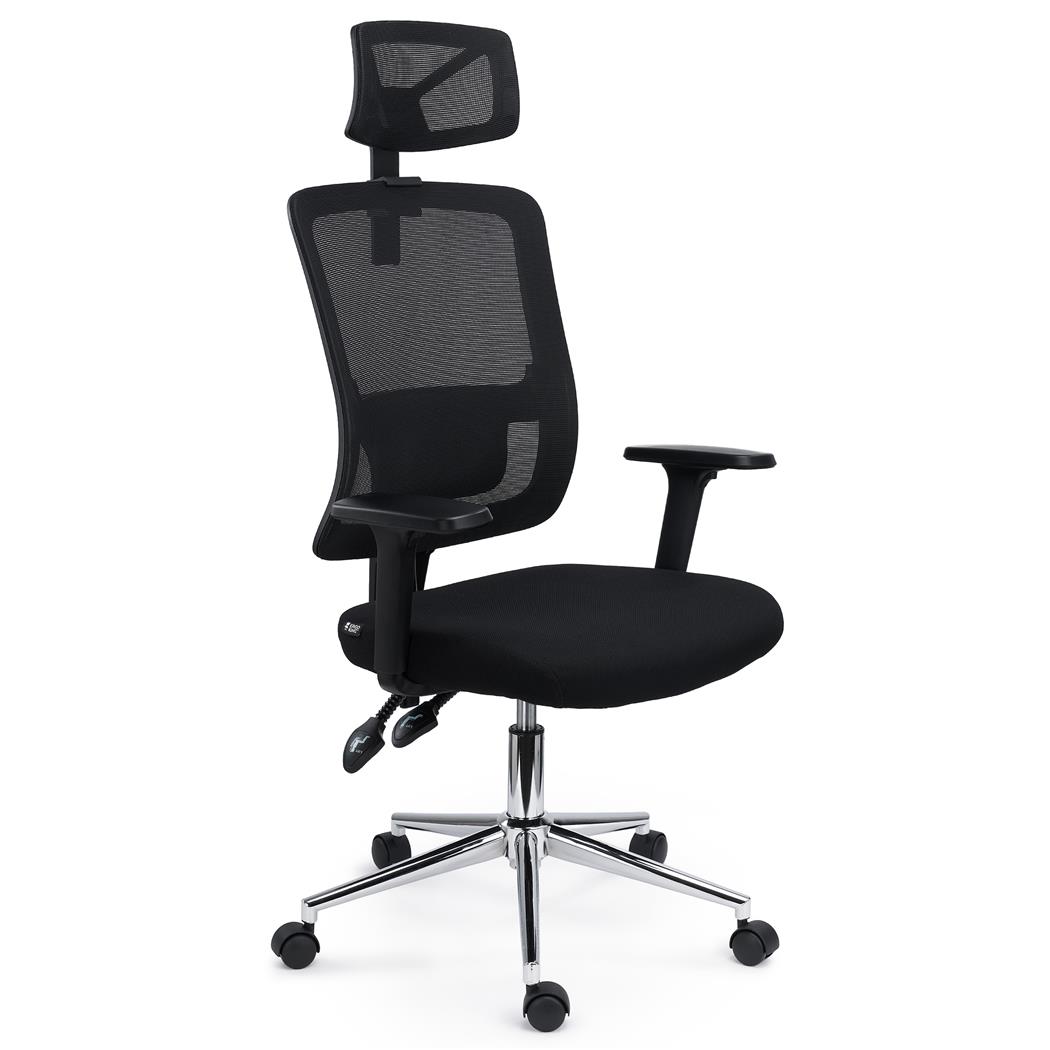 Cadeira de Escritório MISTIC, Elegante e Ergonómica com Apoio de Cabeça, em Malha Respirável, Cor Preto