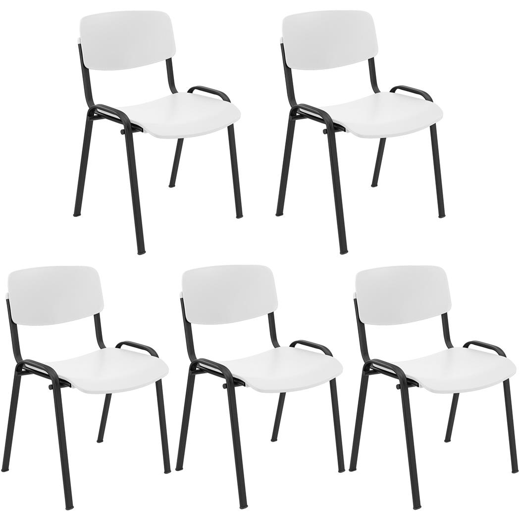 Lote de 5 Cadeiras de Visita MILKA, Elegante e Versátil, Empilhável, Pernas Pretas, Cor Branco