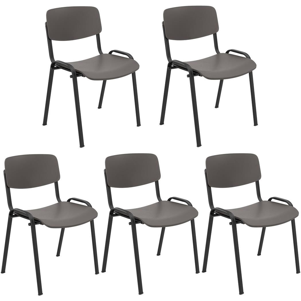 Lote de 5 Cadeiras de Visita MILKA, Elegante e Versátil, Empilhável, Pernas Pretas, Cor Cinzento