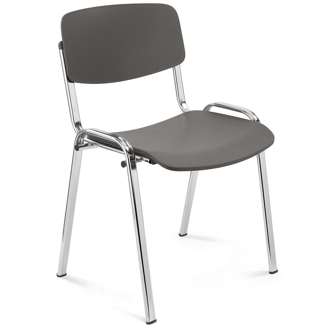 Cadeira de Visita MILKA, Elegante e Versátil, Empilhável, Pernas Cromadas, Cor Cinzento