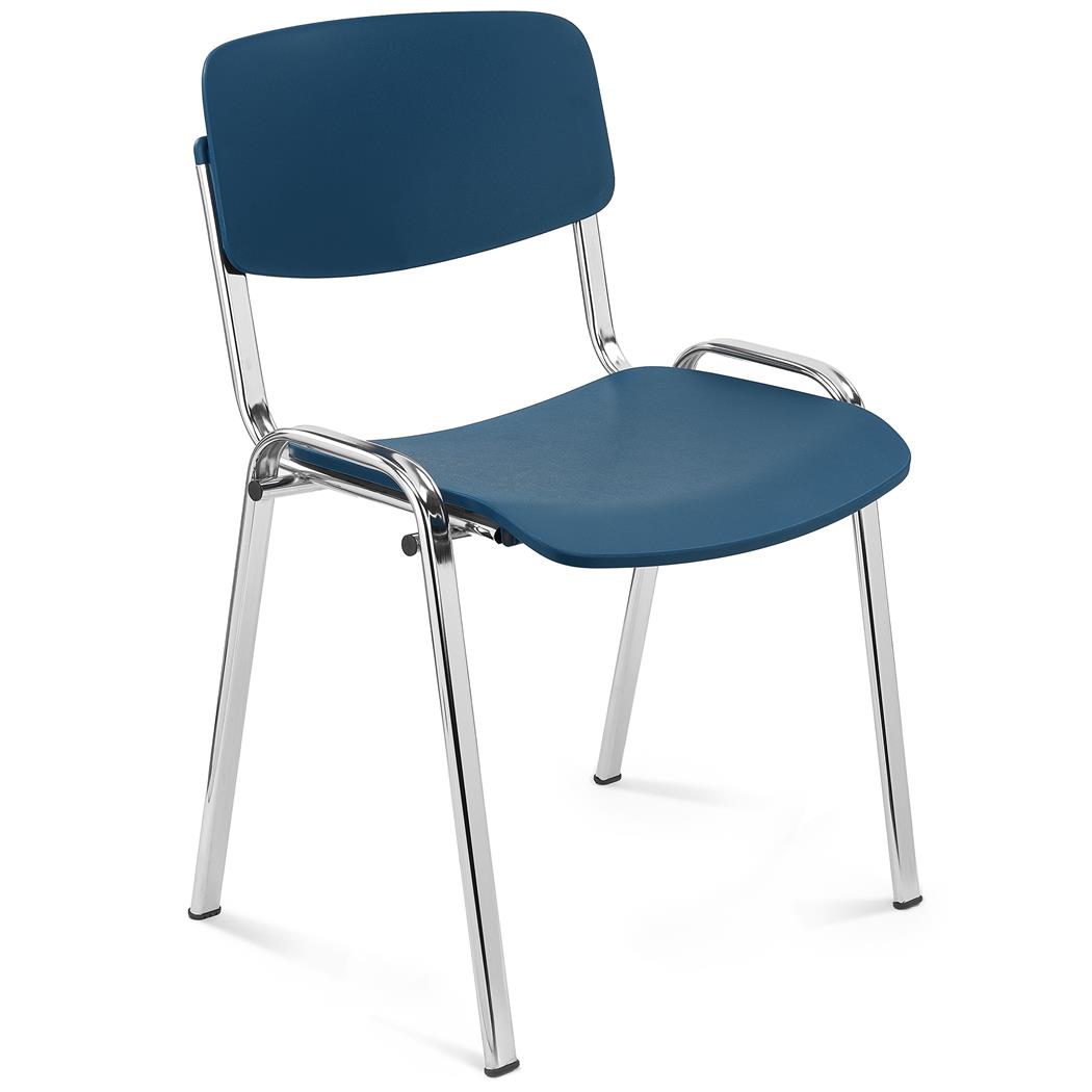 Cadeira de Visita MILKA, Elegante e Versátil, Empilhável, Pernas Cromadas, Cor Azul