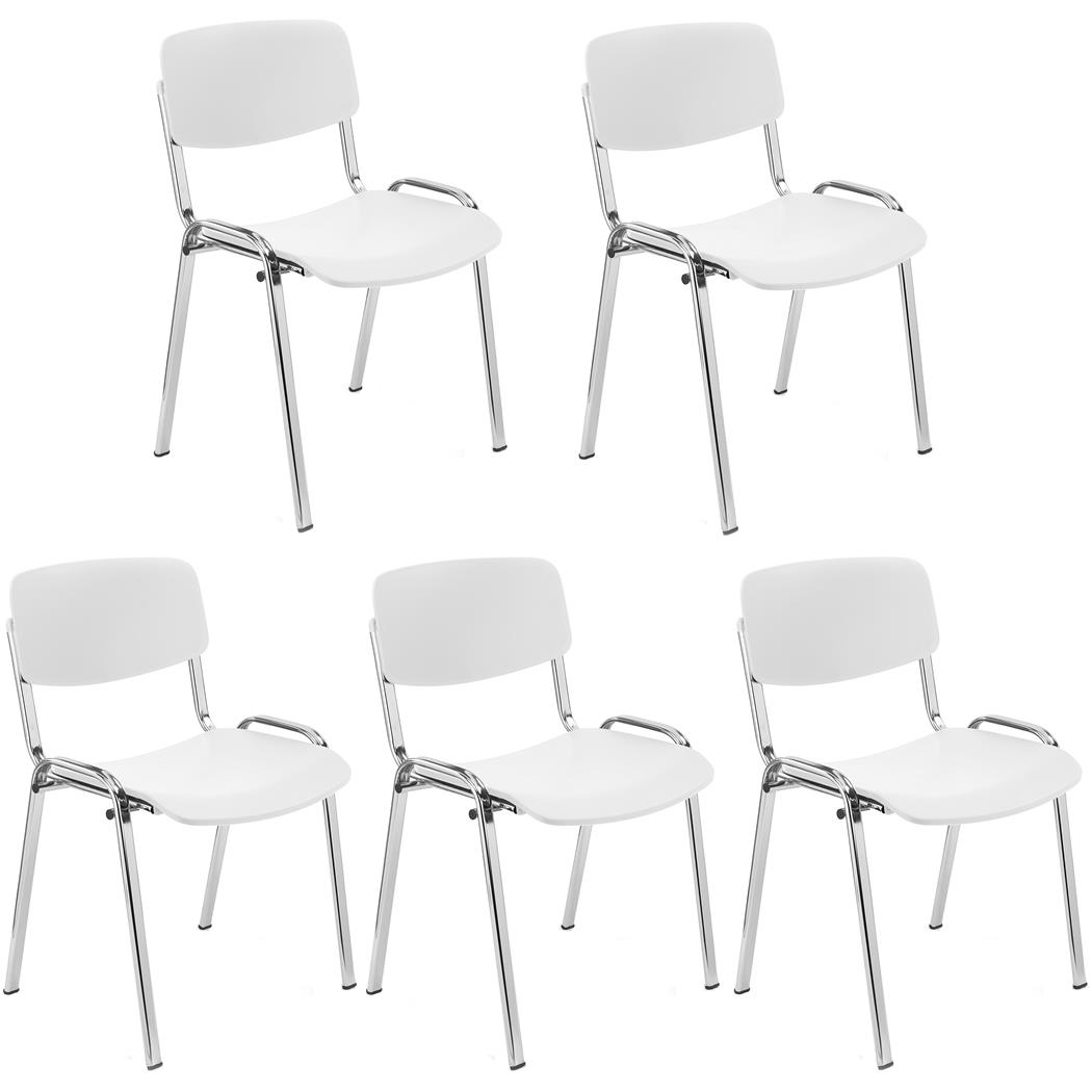 Lote de 5 Cadeiras de Visita MILKA, Elegante e Versátil, Empilhável, Pernas Cromadas, Cor Branco