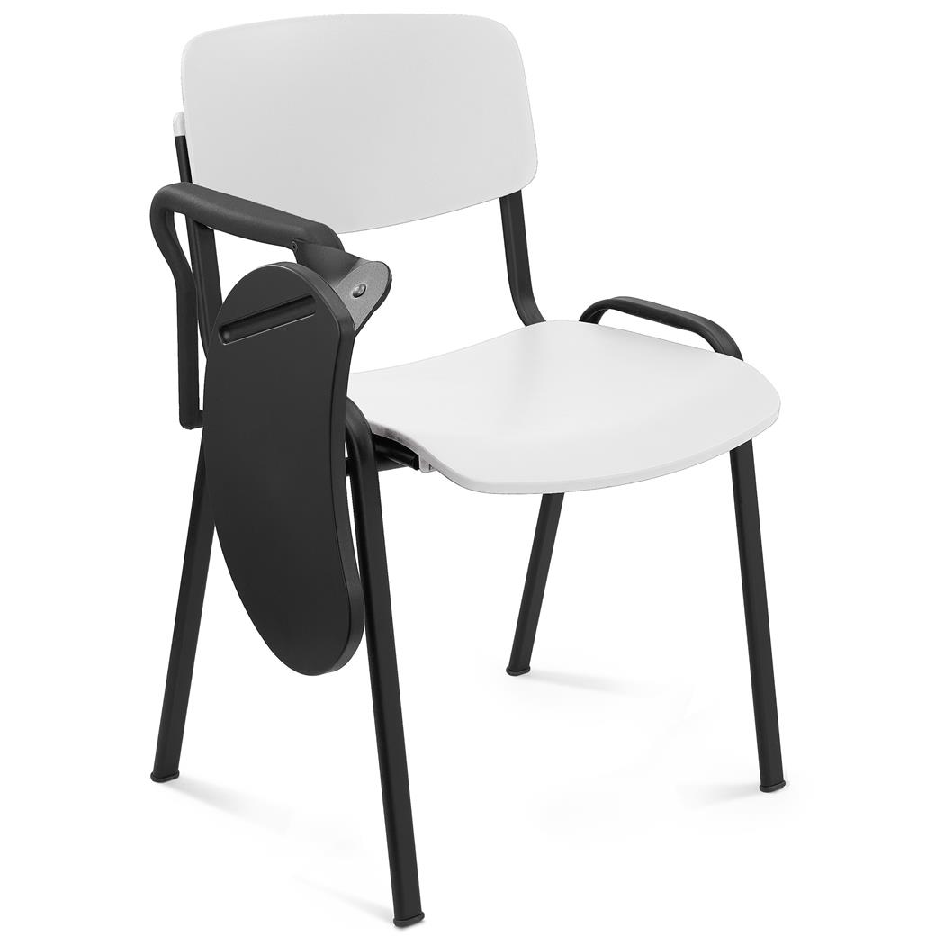 Cadeira de Visita MILKA, com Palmatória, Elegante e Versátil, Pernas Pretas, Cor Branco