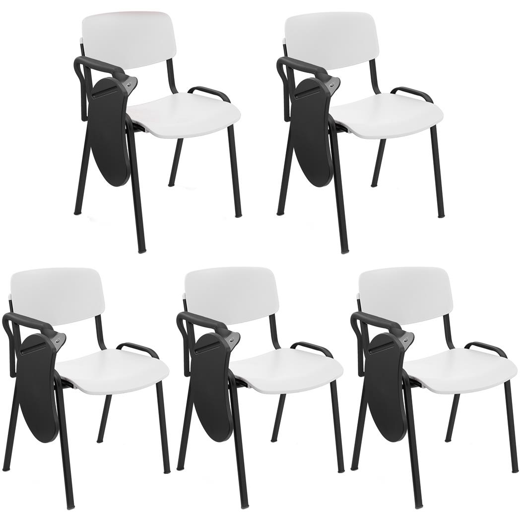 Lote de 5 Cadeiras de Visita MILKA, com Palmatória, Elegante e Versátil, Empilhável, Pernas Pretas, Cor Branco