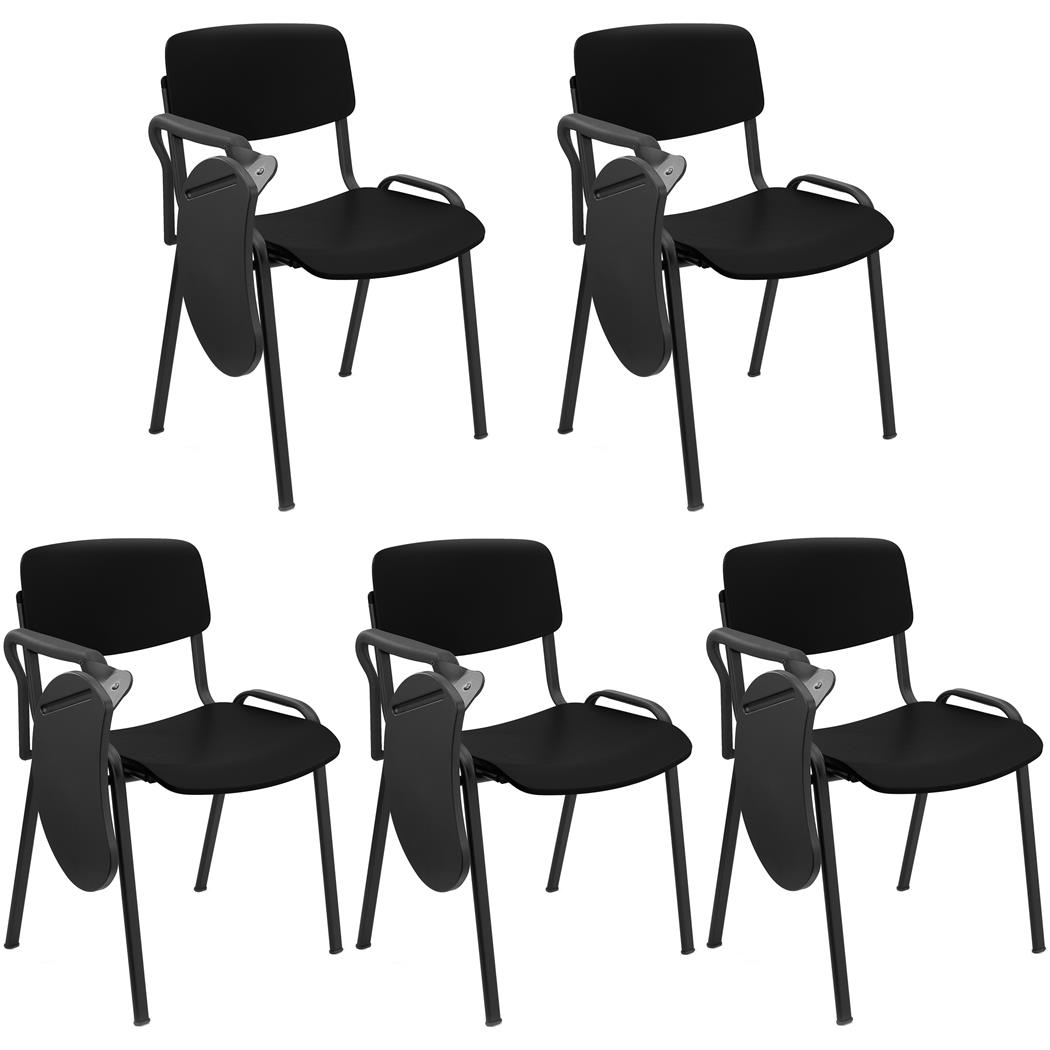Lote de 5 Cadeiras de Visita MILKA, com Palmatória, Elegante e Versátil, Empilhável, Pernas Pretas, Cor Preto