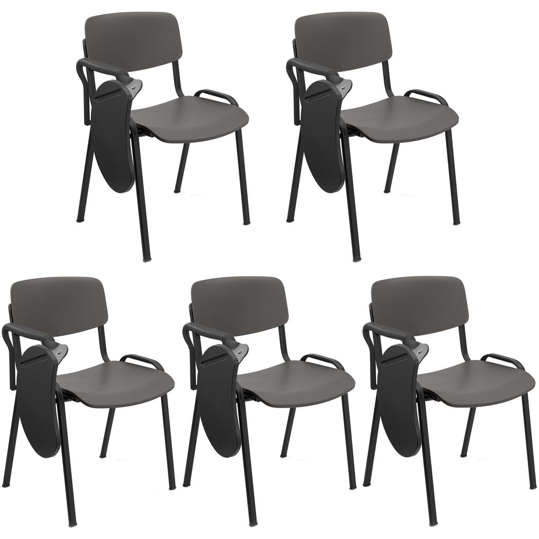 Lote de 5 Cadeiras de Visita MILKA, com Palmatória, Elegante e Versátil, Empilhável, Pernas Pretas, Cor Cinzento