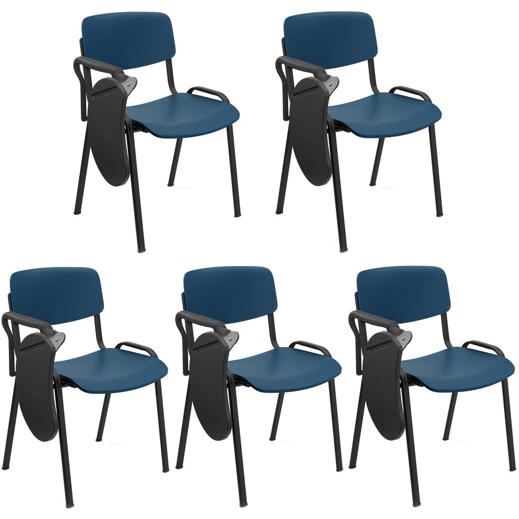 Lote de 5 Cadeiras de Visita MILKA, com Palmatória, Elegante e Versátil, Empilhável, Pernas Pretas, Cor Azul