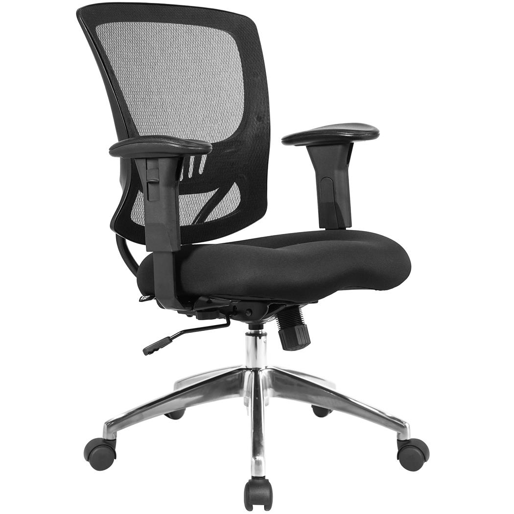 Cadeira Ergonómica DUNCAN, Base Metálica, Apoios de Braços Ajustáveis, em Rede e Tecido, Cor Preto