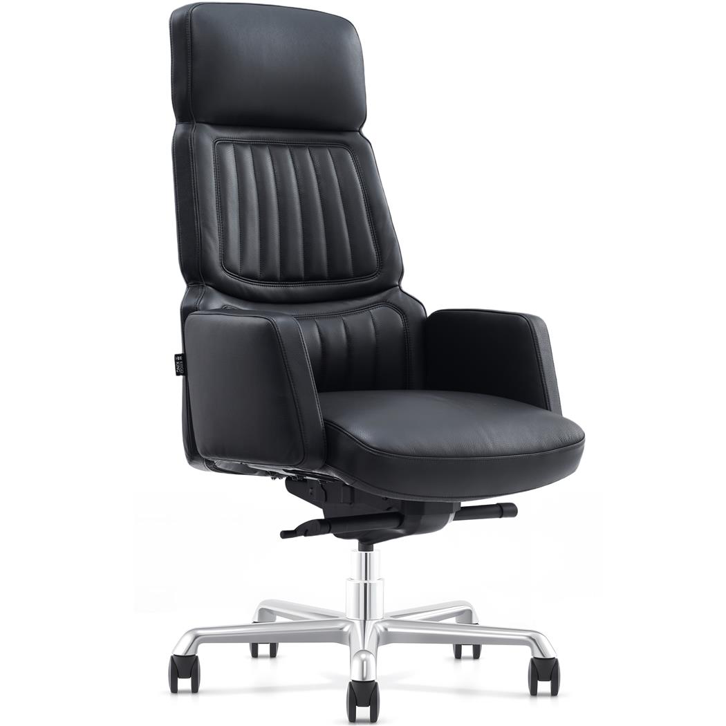 Poltrona de Escritório TOTEM, Apoios de Braços Acolchoados, Design Elegante e de Qualidade, Pele com Costuras, Cor Preto
