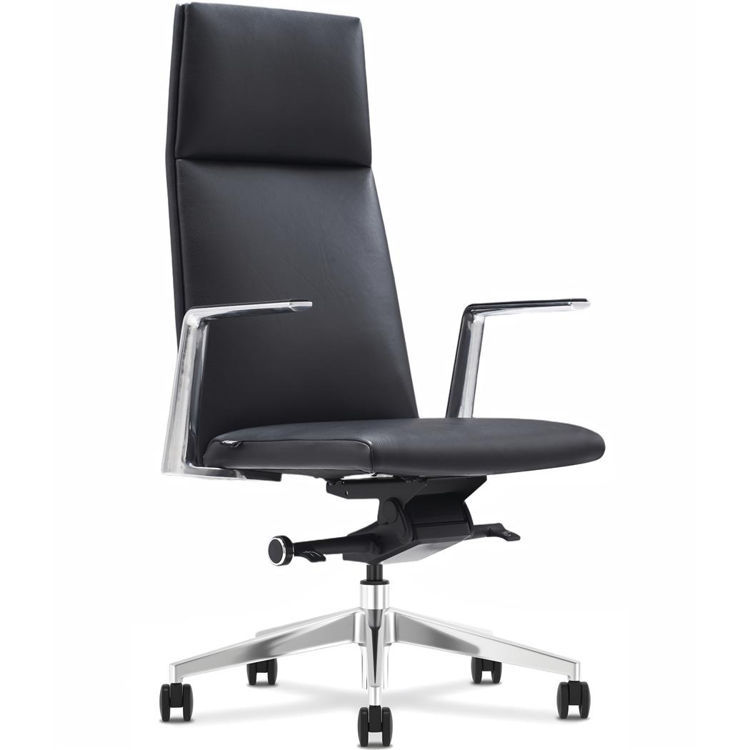 Poltrona de Escritório TORINO, Apoios de Braços e Base em Alumínio, Design Elegante e Qualidade Superior, Pele Genuína, Cor Preto