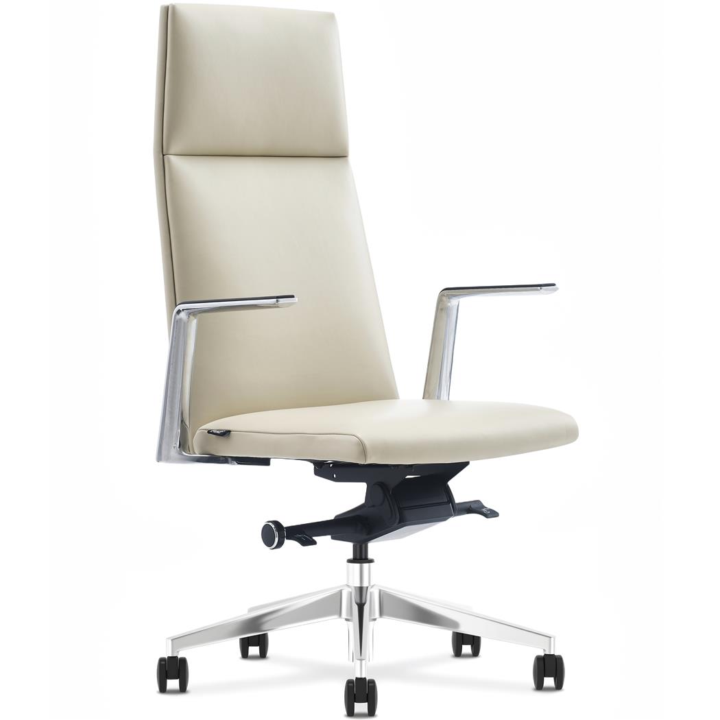 Poltrona de Escritório TORINO, Apoios de Braços e Base em Alumínio, Design Elegante e Qualidade Superior, Pele Genuína, Cor Creme