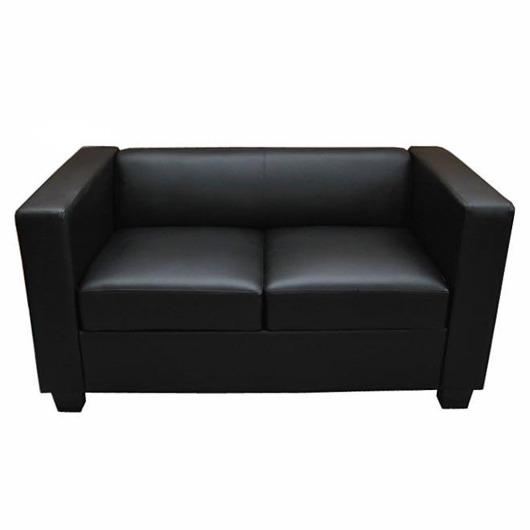 Sofá 2 lugares BASILIO, Design Elegante, Grande Conforto, Pele, Cor Preto