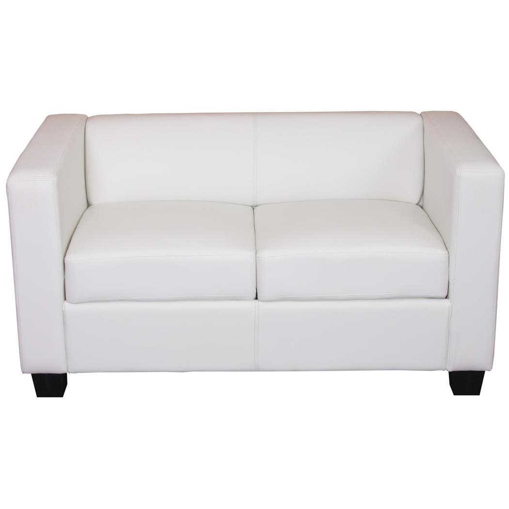 Sofá 2 lugares BASILIO, Design Elegante, Grande Conforto, Pele, Cor Branco